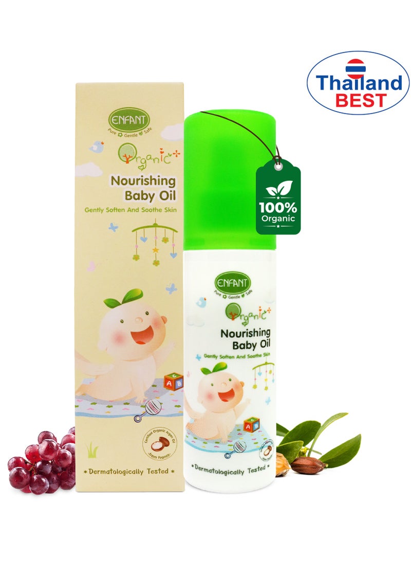 ENFANT Organic Plus Nourishing Baby Oil 100ML Premium Natural Oil For Nourishing Sensitive Skin, Prevent Moisture Loss Best Baby Massage Oil Dermatologically Tested From Germany Combine Five Natural Oils For Skin Nourishment Olive Oil, Argan Oil, Grape Seed Oil, Jojoba Oil & Rice Bran Oil Rich In Vitamin E - Image 1